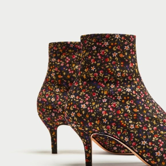 Zara Floral Kitten Heel Sock Booties - Picture 3 of 8
